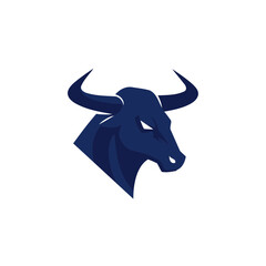 Dynamic Dark Blue Bull Head Vector Illustration with Aggressive Stance