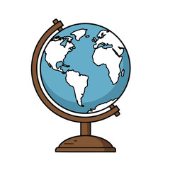 Charming Cartoon Style World Globe Vector Illustration on Brown Stand