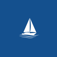 Minimalist White Sailboat Vector Illustration on Deep Blue Water Background