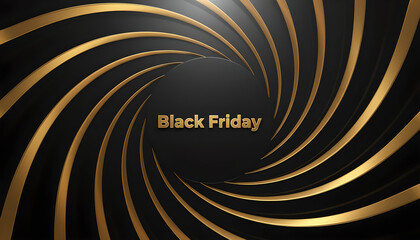 Abstract golden spiral with text Black Friday on black background  