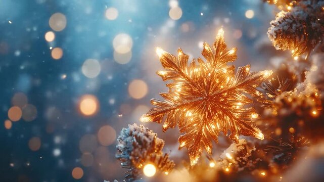A detailed look at a single snowflake on the branch of a tree, often found in winter landscapes