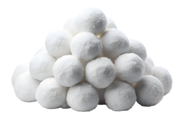Pile of snowballs isolated on transparent background, winter season games and activities, cold weather fun, snowball fight, snow ball isolated
