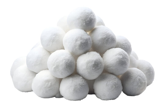 Pile of snowballs isolated on transparent background, winter season games and activities, cold weather fun, snowball fight, snow ball isolated