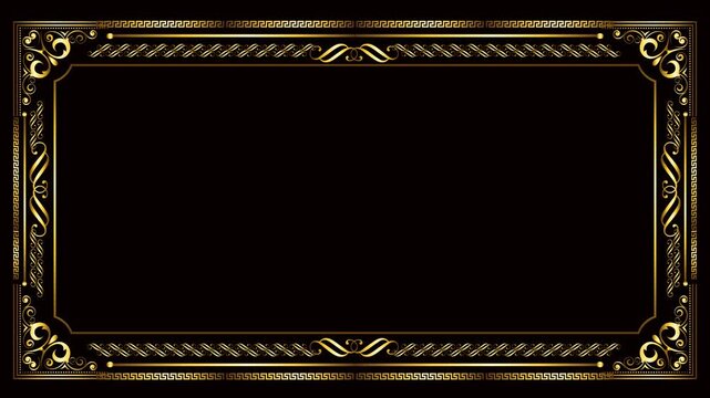gold frame floral border on green screen background