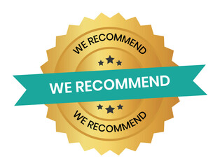We recommend. We recommend round orange and gold label isolated on transparent background.  We recommend logo, label, sign, badge, symbol, banner, line, flat vector, isolated illustration.
