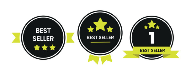 Naklejka premium Best seller badge logo design. Best seller sticker label. 100% Satisfaction Guaranteed. Vector Illustration. Best seller logo, label, sign, badge, symbol, banner, line, vector, isolated illustration.