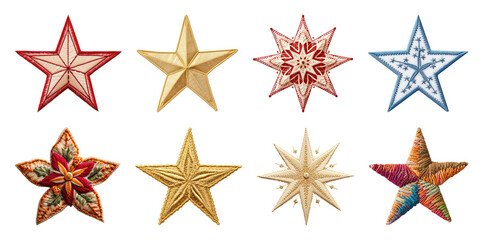 Obraz premium PNG Colorful embroidered star collection, element set on transparent background