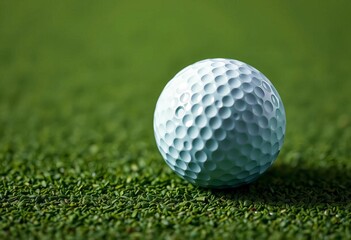 Obraz premium Close-up of a dimpled golf ball on a green putting surface, texture, sport
