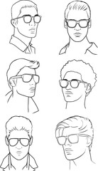 Man portrait, set of  vector outline illustration