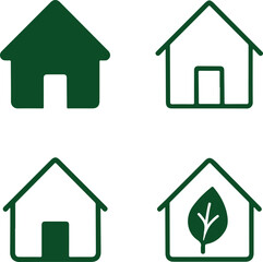 Green home icon set, eco house icon, sustainable living symbol, green home vector, minimal design house icon, eco home icon for environment friendly architecture