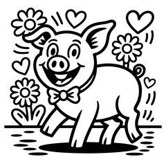 Adorable Black White Cartoon domestik animals mascotes dog cat cow bulldog korgi dino  Vector Art
