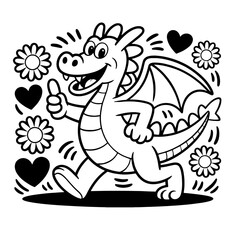 Adorable Black White Cartoon domestik animals mascotes dog cat cow bulldog korgi dino  Vector Art

