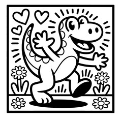 Adorable Black White Cartoon domestik animals mascotes dog cat cow bulldog korgi dino  Vector Art
