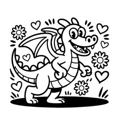 Adorable Black White Cartoon domestik animals mascotes dog cat cow bulldog korgi dino  Vector Art
