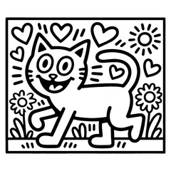 Adorable Black White Cartoon domestik animals mascotes dog cat cow bulldog korgi dino  Vector Art
