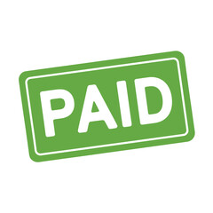 Green paid stamp with white text