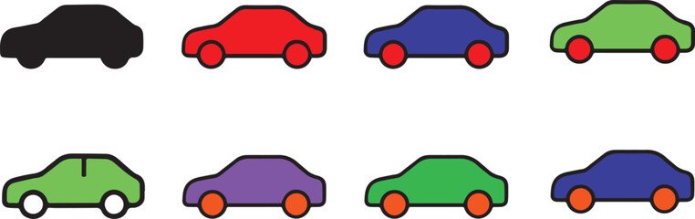 Car colorful icon set, automobile vehicle icon, transportation car symbol, car icon vector, minimal design car icon, car icon for travel transport and business use