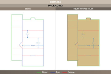 Recessed end folder tray box packaging template in custom dimensions featuring professional carton dieline, editable structural mockup, and precise folding die line details