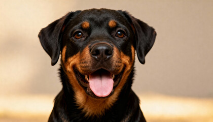 Obraz premium Rottweiler adult dog happy with tongue out outdoor portrait