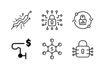 Cybersecurity and Finance Icons Representing Digital Security and Financial Technology