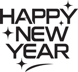 Happy new year typography icon, futuristic metallic happy new year icon, geometric font symbol, happy new year vector, minimal gradient design, new year icon for modern celebration