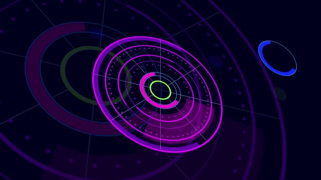 Virtual data rounded graph concept with dark blue background. Virtual data concept.