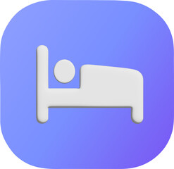 A soft 3D white bed icon on a smooth blue-to-purple gradient background symbolizes rest, sleep, and relaxation in a modern minimalist style.