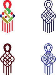 Macram rope colorful icon set, handmade knot rope icon, craft decoration symbol, macram rope icon vector, rope minimal design, macram rope icon for DIY and textile craft