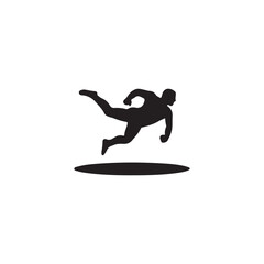 Silhouette of a running man above a dark oval shaped shadow