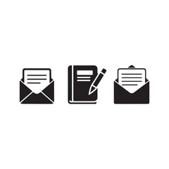 Simple black icons depicting mail a journal and another letter