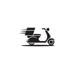 Black silhouette of a delivery scooter in dynamic motion fast transport