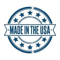 Circular stamp emblem featuring made in the usa text and stars