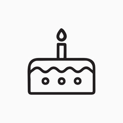 Birthday Cake with Candle Outline Icon - Simple Line Art

