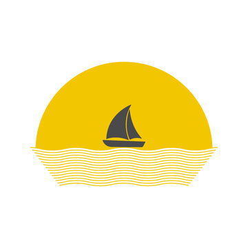 Sailboat on the sea with the sun icon symbol design element 