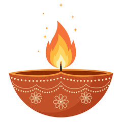 Traditional Diwali Diya Lamp with Flame – Festive Oil Lamp Vector Illustration