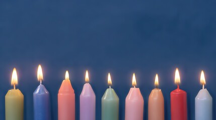 MulticoloredLitCandlesAligned