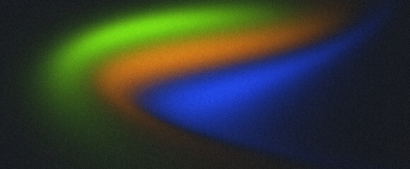 Abstract blurred green, orange, and blue light streaks on a dark background.