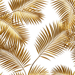 Obraz premium Golden palm leaves pattern on a black background, tropical, elegant