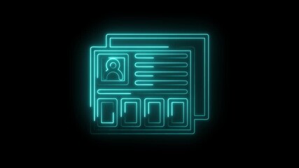 Glowing neon contact cards stack animation for digital business networking