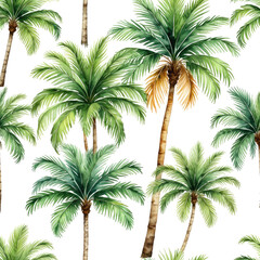 Lush tropical palm trees on a dark background creating a seamless pattern