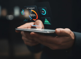 Analyzing a Holographic KPI Dashboard on a Smartphone.