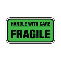 Bright green fragile handle with care warning label