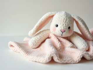 Knitted bunny baby lovey for comforting newborn