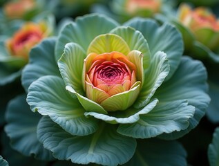 Ornamental cabbage showing its colorful leaves in a garden