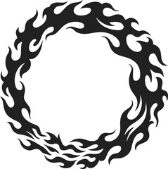 Black and White Fire Flame Circle Silhouette