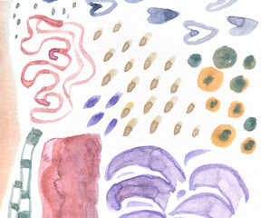 Abstract watercolor art with geometric shapes and organic patterns.