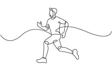 Continuous line drawing of young athlete focus Jogging man.