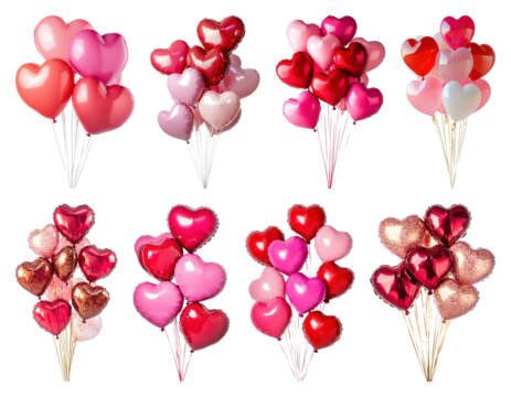 PNG Colorful heart-shaped balloon collection, element set on transparent background