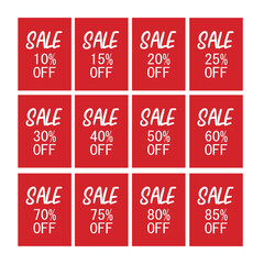 Sale 10 to 85 percent off discount sale add on whte background illustration