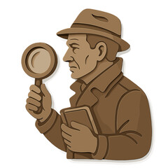 Vintage detective silhouette with magnifying glass in layered brown paper style